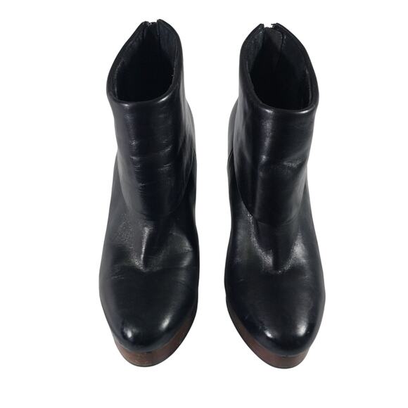 STEVE MADDEN! BLACK GENUINE LEATHER, BROWN STACKED WOOD HEEL/SOLE BOOTS! SZ 6.5M - Picture 4 of 12